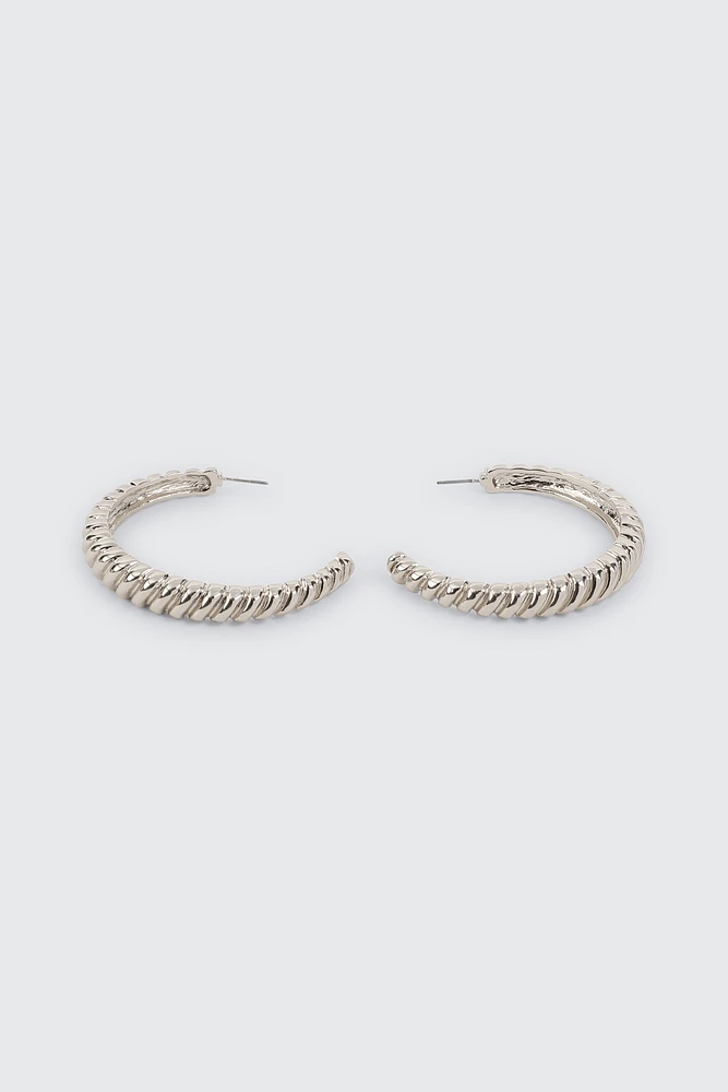 Ardene Large Ribbed Hoop Earrings in Silver | Stainless Steel