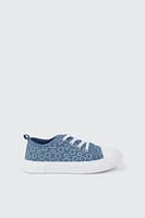 Ardene Kids Heart Print Denim Sneakers in Medium Blue | Size