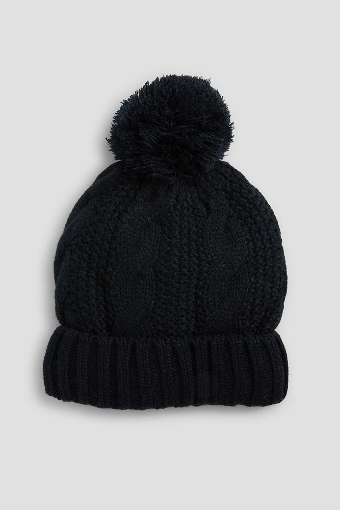 Ardene Warm Lined Cable Knit Beanie in Black | 100% Acrylic