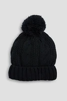 Ardene Warm Lined Cable Knit Beanie in Black | 100% Acrylic