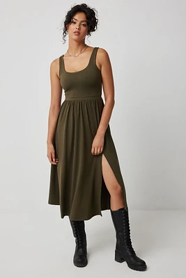 Ardene Super Soft Midi Dress with Slit in Khaki | Size | Polyester/Elastane