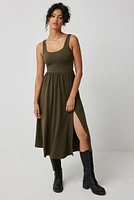 Ardene Super Soft Midi Dress with Slit in Khaki | Size | Polyester/Elastane