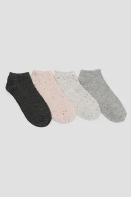 Ardene 4-Pack Speckled Ankle Socks in Light Grey | Polyester/Elastane