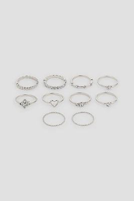 Ardene 10-Pack Gemstone Rings in Silver | Size