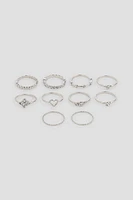 Ardene 10-Pack Gemstone Rings in Silver | Size