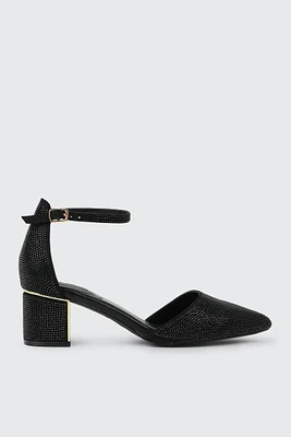 Ardene Glitter Block Heel Pumps in Black | Size