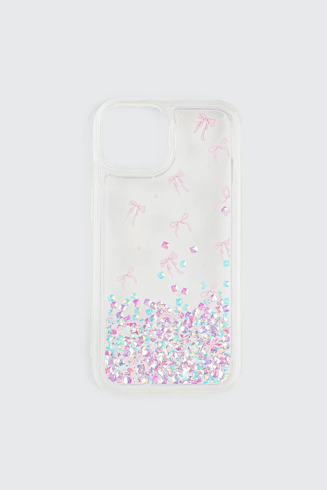 Ardene Bow & Glitter iPhone 13/14/15 Case in Clear