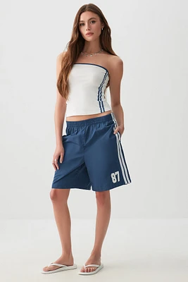 Ardene Side Stripe Midi Track Shorts in Dark Blue | Size | Nylon