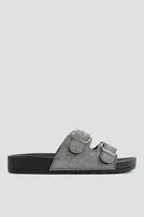 Ardene Two-Buckle Rhinestone Sandals in Black | Size