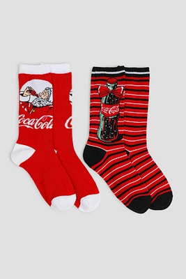 Ardene 2-Pack Coca-Cola Cozy Socks in Red | Polyester/Spandex