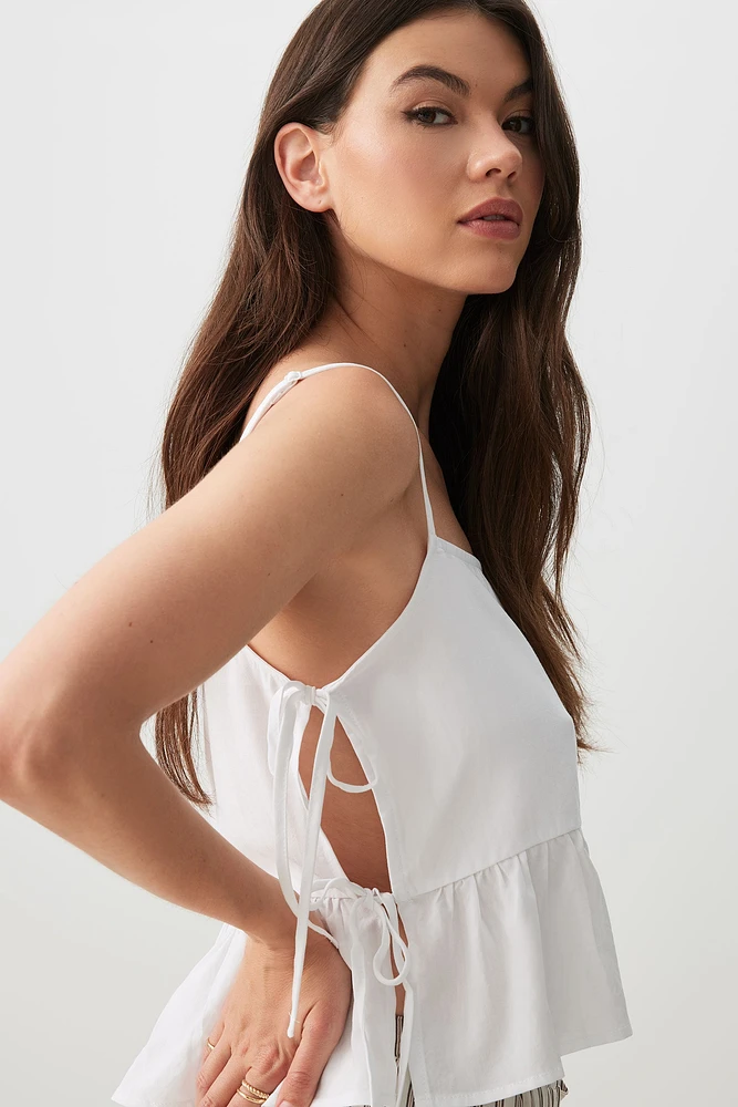 Ardene Peplum Tank Top with Side Ties in White | Size | 100% Viscose