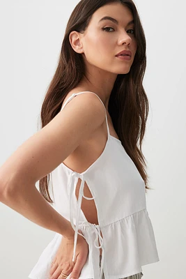 Ardene Peplum Tank Top with Side Ties in White | Size | 100% Viscose