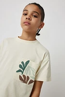 Ardene T-Shirt with Foliage Pocket in Beige | Size | 100% Cotton