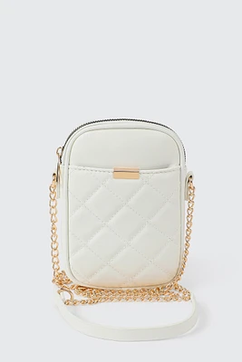 Ardene Quilted Phone Bag in White | 100% Recycled Polyester | Eco-Conscious