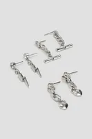 Ardene 3-Pack Lightning & Chain Drop Earrings in Silver | Stainless Steel