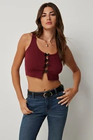 Ardene Peekaboo Bow Front Tank Top in Burgundy | Size | Polyester/Viscose