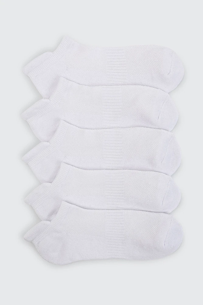 Ardene 5-Pack Sports Ankle Socks in White | Polyester/Spandex