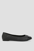 Ardene Contrast Toe Cap Ballet Flats in Black | Size | Faux Leather