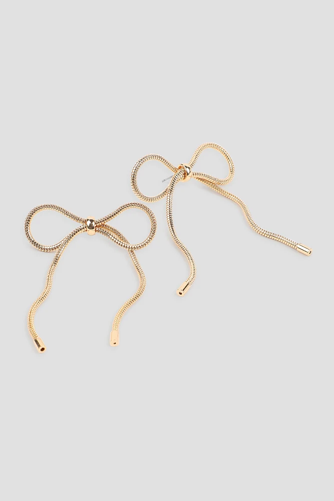 Ardene Chain Bow Earrings in Gold | Stainless Steel