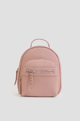 Ardene Backpack with Front Pocket in Light Pink | Faux Leather/Polyester