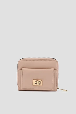 Ardene Small Turn Lock Wallet in Light Pink | Faux Leather/Polyester