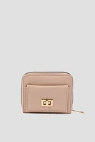 Ardene Small Turn Lock Wallet in Light Pink | Faux Leather/Polyester