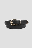 Ardene Gold Tone Buckle Belt in Black | Size | Faux Leather