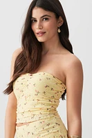 Ardene Floral Eyelet Tube Top in Light Yellow | Size | Polyester/Spandex
