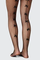 Ardene Fishnet Tights with Bow in Black | Size | Nylon/Spandex