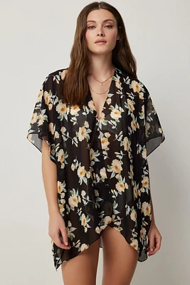 Ardene Short Floral Swim Cover Up in Black | Polyester