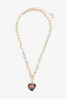 Ardene Paperclip Necklace with Rose Pendant in Gold