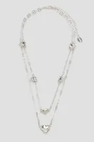 Ardene 2-Row Paperclip Chain Necklace with Hearts in Silver