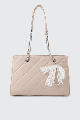 Ardene Topstitched Tote Bag with Charm in Light Pink | 100% Recycled Polyester | Eco-Conscious