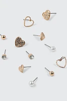 Ardene 6-Pack Heart & Pearl Stud Earrings in Gold | Stainless Steel