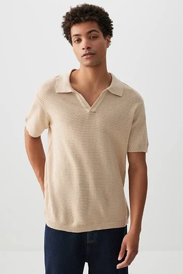 Ardene Man Knitted Polo Shirt For Men in Beige | Size | Cotton