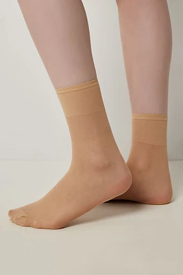 Ardene 2-Pack Sheer Demi Crew Socks in Beige | Nylon/Spandex