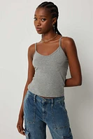 Ardene Basic Crop Ribbed Tank Top in Dark Grey | Size | Cotton/Elastane | Eco-Conscious