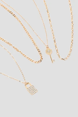 Ardene 4-Pack of Padlock & Cross Necklaces in Gold