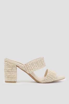 Ardene A.C.W. Bloc Heel Raffia Sandals in Beige | Size | Faux Leather