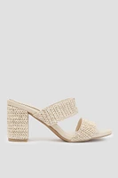 Ardene A.C.W. Bloc Heel Raffia Sandals in Beige | Size 9 | Faux Leather