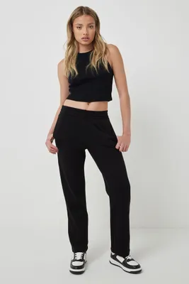 Ardene Straight Leg Sweatpants in Black | Size | Polyester/Cotton | Fleece-Lined