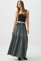 Ardene Tiered Maxi Skirt in Dark Green | Size | Polyester/Elastane