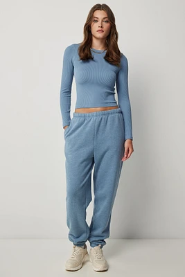Ardene Solid Baggy Sweatpants in Medium Blue | Size | Polyester/Cotton | Fleece-Lined | Eco-Conscious