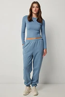 Ardene Solid Baggy Sweatpants in Medium Blue | Size | Polyester/Cotton | Fleece-Lined | Eco-Conscious
