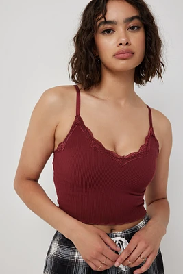 Ardene Seamless Rib Tank with Lace Detail in | Size | Nylon/Elastane | Eco-Conscious
