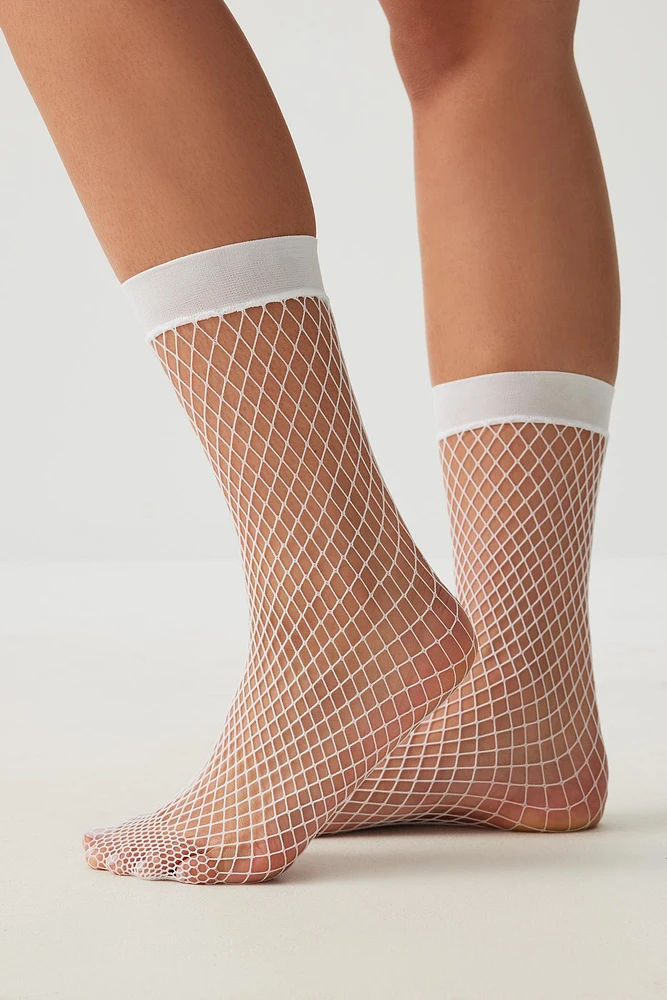 Ardene Fishnet Demi Crew Socks in White | Nylon/Spandex