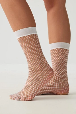 Ardene Fishnet Demi Crew Socks in White | Nylon/Spandex