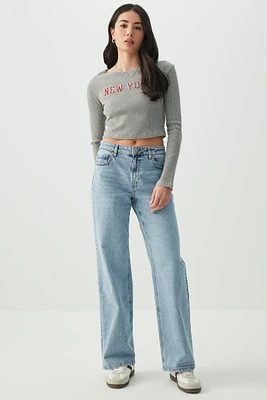 Ardene Mid Rise Straight Leg Jeans in Light | Size | Spandex/Cotton