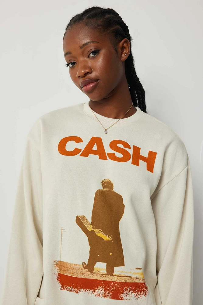 Ardene Johnny Cash Sweatshirt in Beige | Size | 100% Cotton