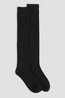 Ardene Ribbed Over-the-Knee Socks in Black | Polyester/Spandex